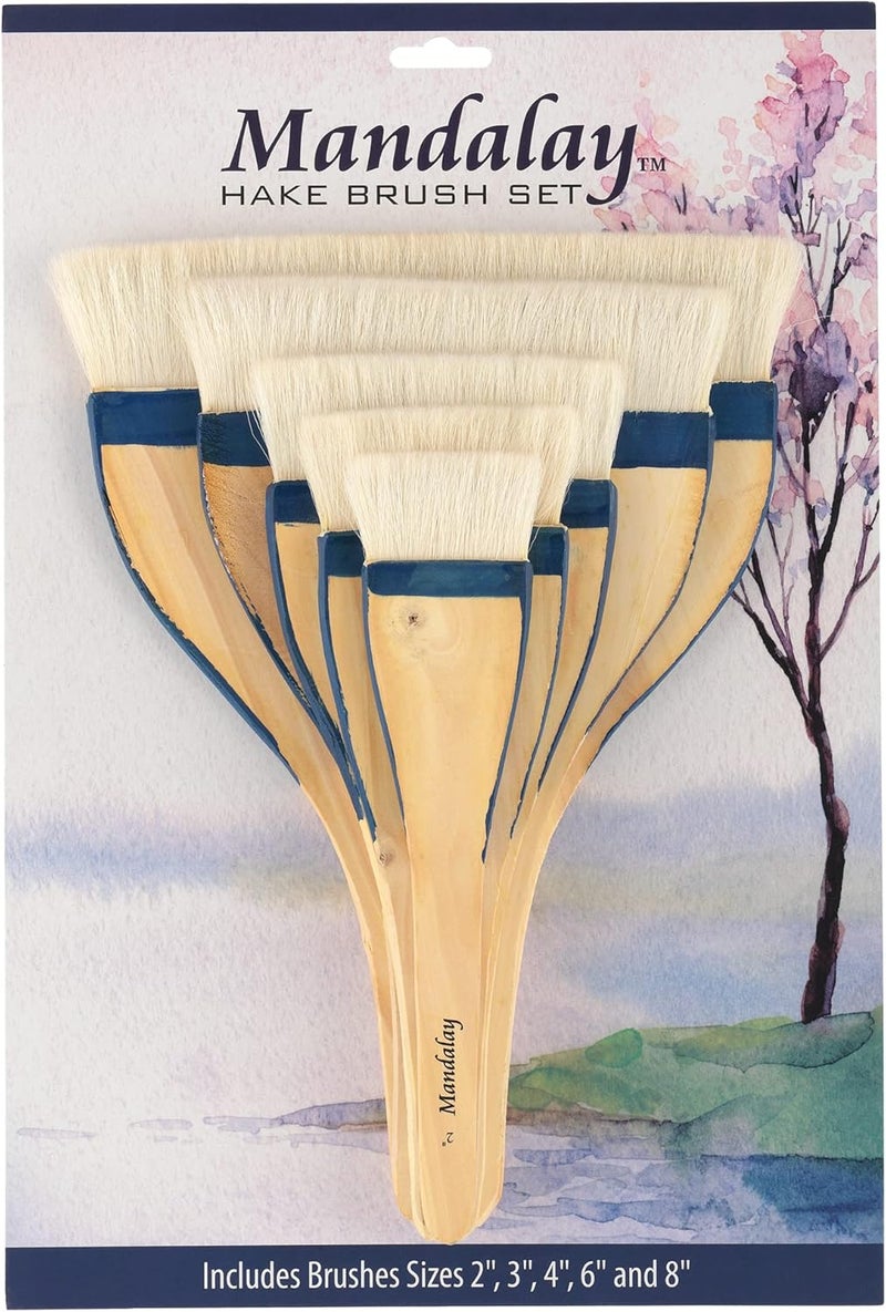 Creative Mark Mandalay Professional Goat Hair Hake Brush - Set of 5 Wide Paint Brushes with Paddle Handle for Professional Artists - Soft Natural Bristles Ideal for Sumi-e and Color Washes - Image 3